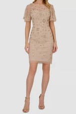 Adrianna Papell Women's Beige Floral Beaded Sheath Dress Size 10