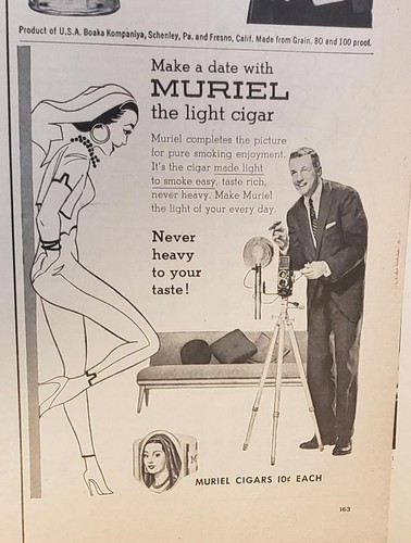 Lot of 2 Vintage 1957 Muriel  Cigar Print Ads Ephemera  Wall Art Decor  - Picture 1 of 2