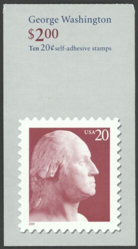 2001 US Scott #BK281A (3482b,c) 20c George Washington Booklet of 10 Stamps - MNH