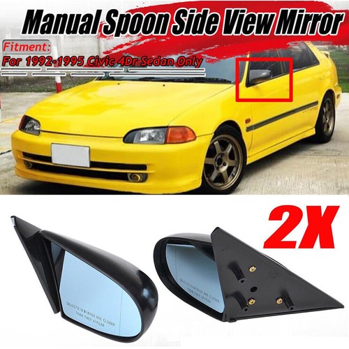Espejos retrovisores manuales de puerta lateral con cuchara negros 2 piezas para Honda Civic 1992-1995 EG 4 puertas - Imagen 3 de 12