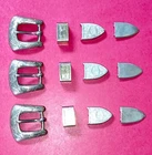 Lot of 3 New Western Engraved Cowboy Horseshoe Cactus Skinny Belt Buckle Sets !