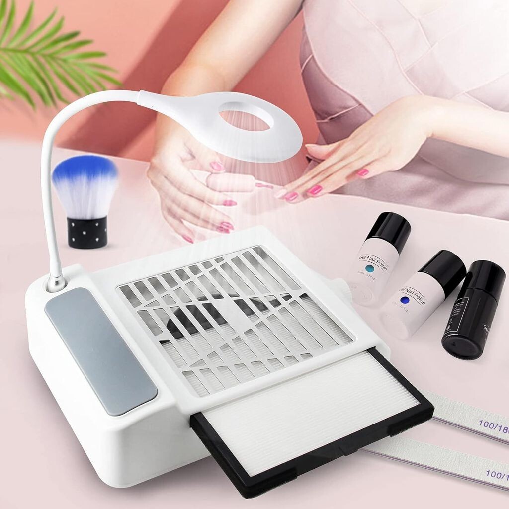 Aspiratore Unghie 2 in 1 con Lampada LED 60W Manicure Pedicure Professionale