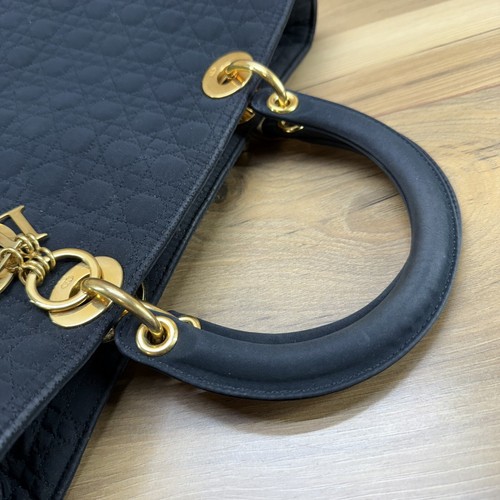 DIOR Vintage Lady Dior Cannage Black Quilted Tote Large Nylon - Picture 11 of 16