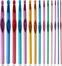 Crochet Hooks Set Knitting Needles Weave Yarn Craft Aluminum Handle Set of 14