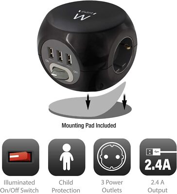 Eminent EW3938 Steckdosenwürfel mit 3 USB Stecker Powercube 3-Fach Steckdose
