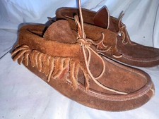 VTG WOMENS 6 BROWN SUEDE LEATHER FRINGE MOCCASIN BOOTIES SHOES