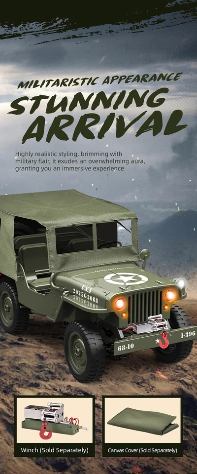 JJRC C8815 RC Jeep 2.4G 4WD Truck Winch Canvas Soldier Off-Road Military Car US - Image 3 of 4
