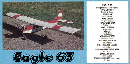 Carl Goldberg Model Airplane Plans (RC): EAGLE 63 63" Wingspan for .29-.48 - Picture 2 of 6