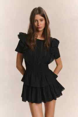 LoveShackFancy Natasha Heritage Mini Dress S 6 Women Black Cotton Short 45764