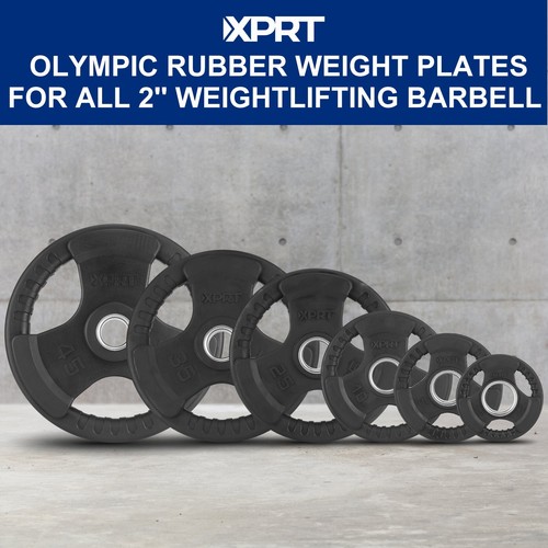 XPRT Fitness Olympic Weight Plates 2.5-45lb Rubber Coated Triple-Grip Home Gym W - Picture 28 of 85