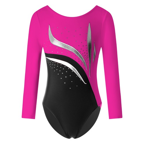 Kids Girl's Romper Workout Leotard Yoga Unitard Long Sleeve Jumpsuit Sports - Picture 27 of 51