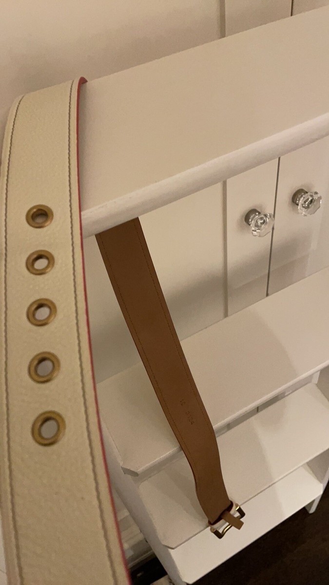 Auth Prada White Leather Belt Red Edge Gold Buckle Size 85  display picture 2