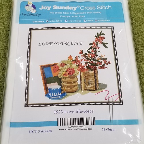 Joy Sunday Nuevo Kit Punto de Cruz "Love Life -Rosas" 11 CT Estampado 76 X 76 cm - Imagen 2 de 5