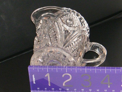 Vintage APB Brilliant . Hobstar Flower Clear Sawtooth Cut Glass Creamer Pitcher - Picture 3 of 12