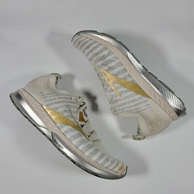 Brooks Women's Bedlam White Gray Gold Running Shoes Lace Up Size B  Medium