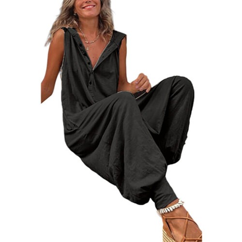 Combinaison D'été Sans Manches Pour Femmes Hauts À Boutons Ample Couleurs ~ - Imagen 10 de 24