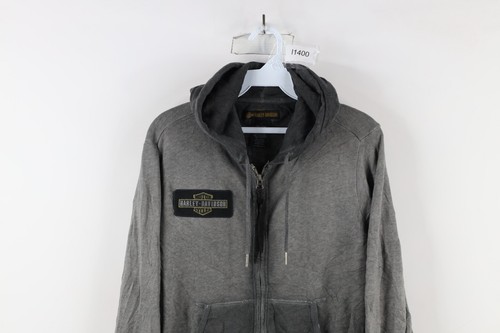 Vintage Harley Davidson Womens Medium Faded Spell Out Knit Full Zip Hoodie Gray - Picture 2 of 10