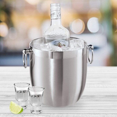 Cubeta De Hielo De 3 Litros Hecha De Acero Inoxidable Con Pinzas Incluidas NUEVO - Imagen 6 de 8