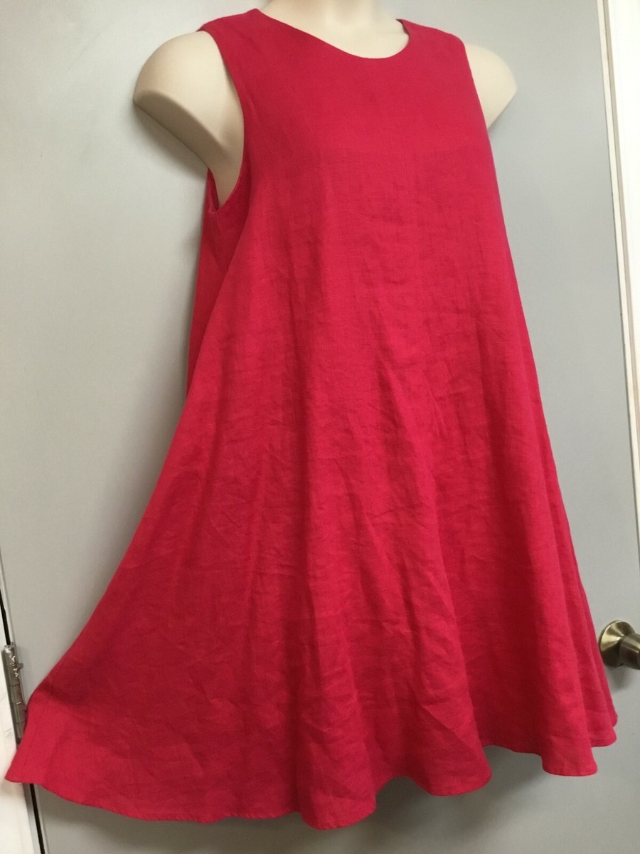 Med MAEVE ANTHRO 100% LINEN Hot Pink Swing Dress Lined SleevelessFlare 3-919-10 Med MAEVE ANTHRO 100% LINEN Hot Pink Swing Dress Lined SleevelessFlare 3-919-10