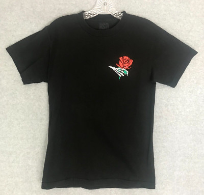 RSQ Skeleton Hand Rose T-Shirt Mens Small Love No More Graphic Blk Short Sleeve