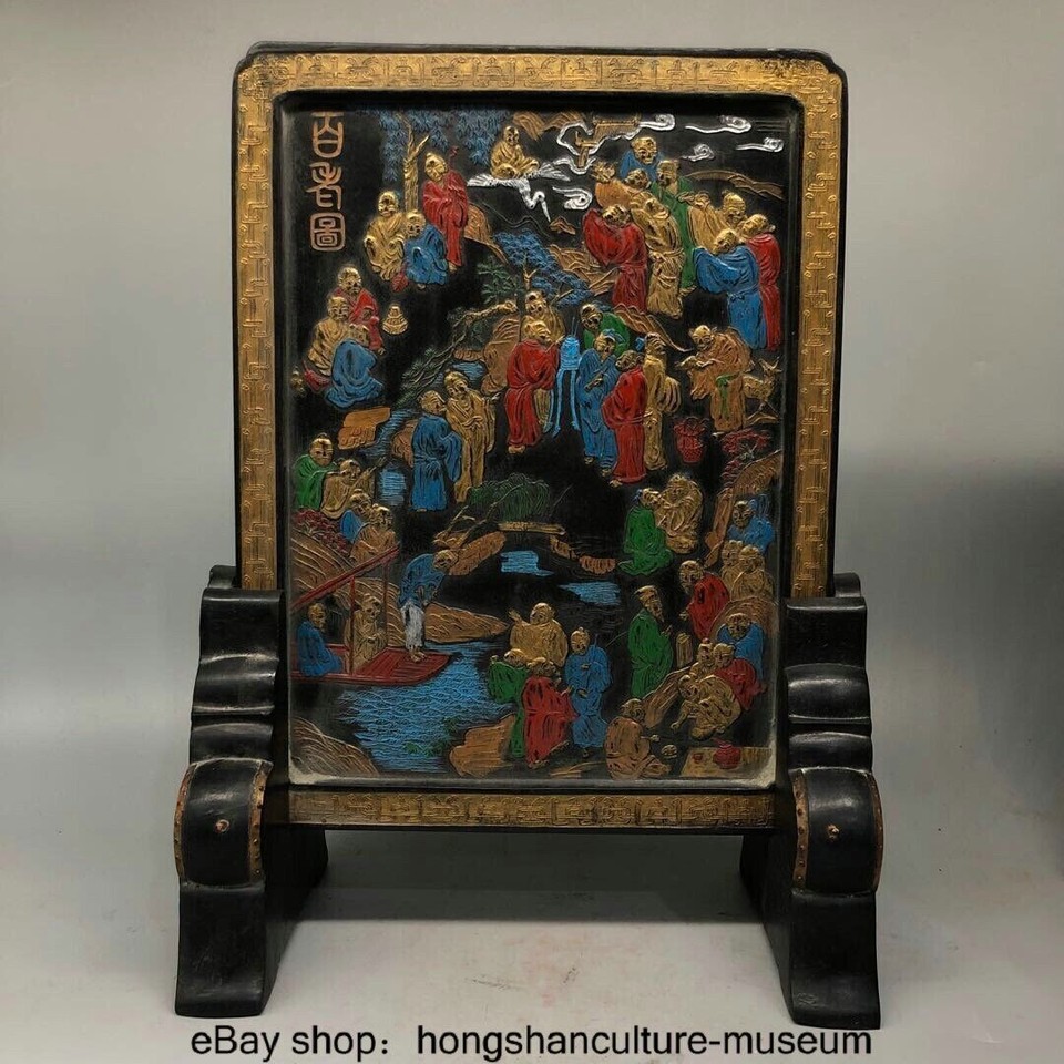 12.2 " Old Chinese Black Old Man Ink block Painting Hundred subgraphs