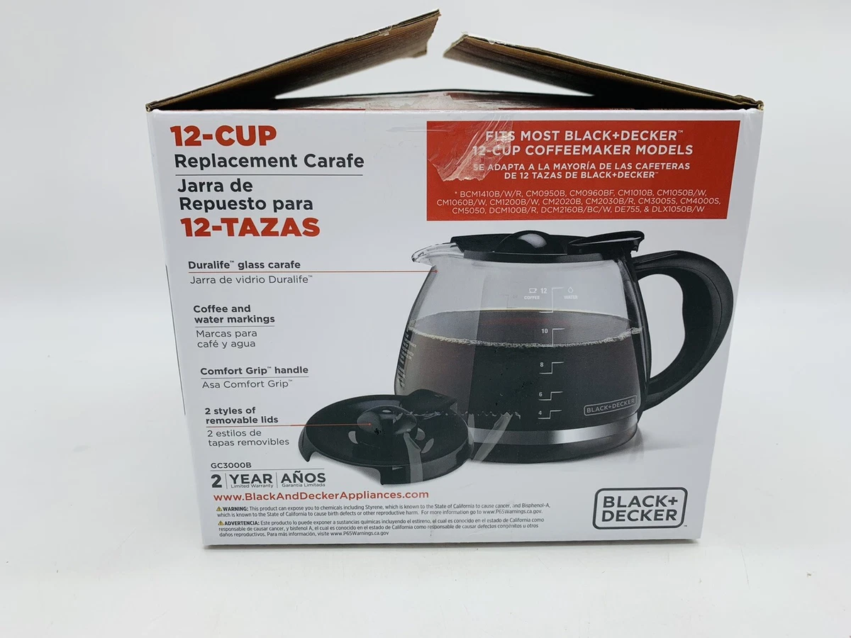 Replacement Coffee Carafe for Black and Decker 12-CUP Coffee Maker, Black  Handle