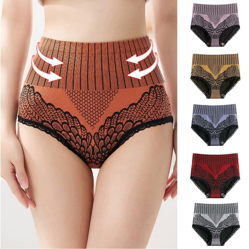 Women High Waist Knickers Briefs Ladies Tummy Control Underwear Lace Panties - Picture 3 of 20