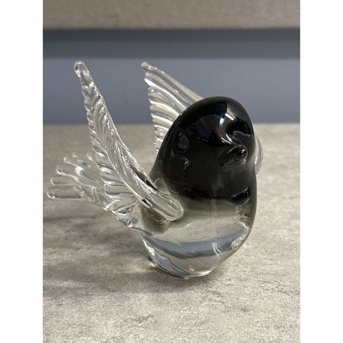 Murano Glass Bird Clear and Black Glass