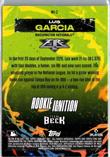 2021 Topps Fire #RI-2 Luis Garcia Rookie Ignition Gold Minted - Picture 2 of 2