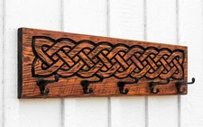 Celtic Knot Wall Hooks - Carved in a Solid Wood Board Rustic Distressed 