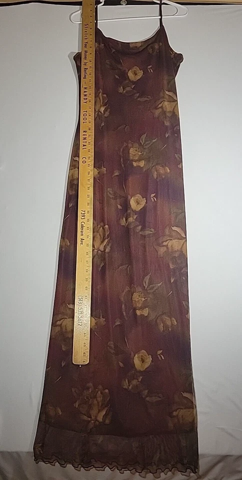 I.N. San Francisco Maroon Flower Lined Maxi Dress Large - Image 4 of 4