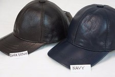 NAVY 100/% GENUINE LAMBSKIN LEATHER Baseball Cap Hat Biker Visor Adjustable NWT