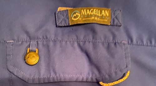 #718 Magellan Outdoors Pro Angler Blue Shirt Blue Shirt One Sm Hole On Front 3XL - Picture 8 of 14