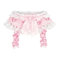 Satini Frilly Lace Satin Sissy Silky Garter Lingerie Knickers Suspender Belt