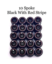 10x Black Red Stripe 10 Spoke Real Riders Wheels w/ Rubber Tires Sets for 1/64