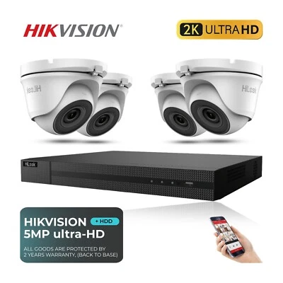 HIKVISION HILOOK DVR HIKVISION 5MP CCTV SYSTEM 4CH DVR HD TELECAMERA DOME BIANCA VISIONE NOTTURNA KIT ESTERNO