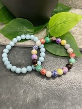2 PC Handmade Glass Bead Stackable 6  Plus Stretch Bracelet Set New A2115