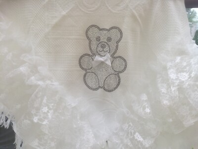 WHITE LACE WITH BLING DUMMIES UNISEX GORGEOUS!!! ROMANY BABY GREY SHAWL