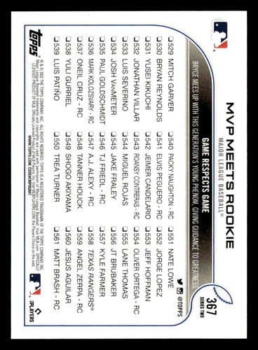 2022 Topps #367 MVP Meets Rookie CC, CL NM/MINT - Picture 2 of 2