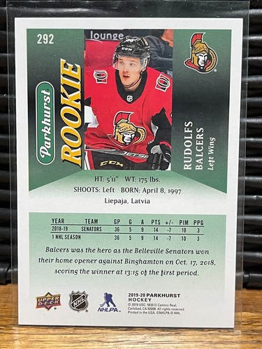 2019-20 Parkhurst Hockey - 292 Rudolfs Balcers - Rookie RC - Picture 2 of 2