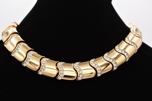 Givenchy Vintage Collar Necklace Rhinestone Gold Heavy Runway Signed 1980s Bin4A