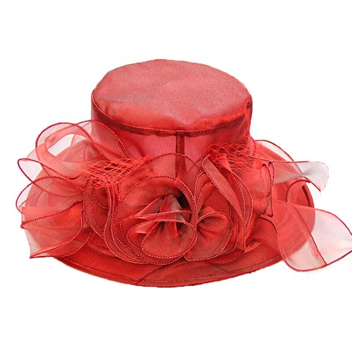 Women Foldable Organza Church Derby Hat Ruffles Wide Brim Bridal Sun Hats Summer - Picture 12 of 17