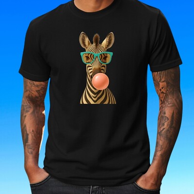 Mens Zebra Bubblegum Print Cotton T-Shirt Size XS to 5XL