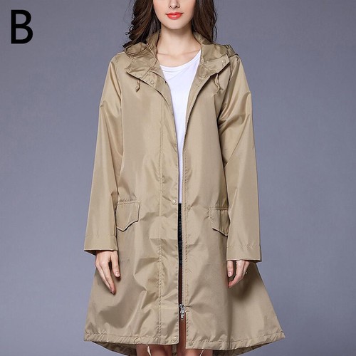 Womens Unisex Casual Hooded Long Raincoat Windproof Rain Waterproof Coat Jacket - Picture 23 of 32