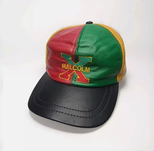 Vintage Malcolm X Leather Snapback Cap Hat Made In Usa
