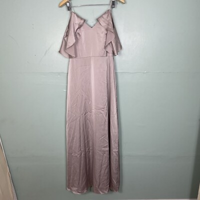 Monique Lhuillier Bridesmaid Isabel Sateen Cold Shoulder Gown Size 8  Champagne | eBay