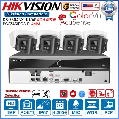 Hikvision 4CH 4MP 180° Panoramic CCTV System Kit AcuSense 4K 4POE ColorVu IR lot