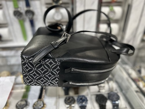 MICHAEL KORS JAYCEE MEDIUM BACKPACK MK GRAPHIC LOGO GLITTER SILVER/BLACK - Picture 7 of 18