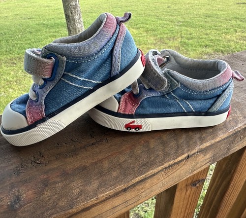 Boys 5 Toddler Canvas Sneakers Walking Shoes Hook & Loop See Kai Run Blue/Red - Picture 5 of 7