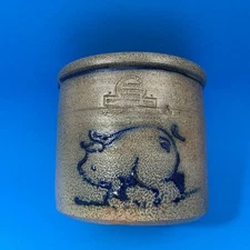 Rowe Pottery Works Cobalt Pig Crock Salt Glaze Stoneware 5 1/2"